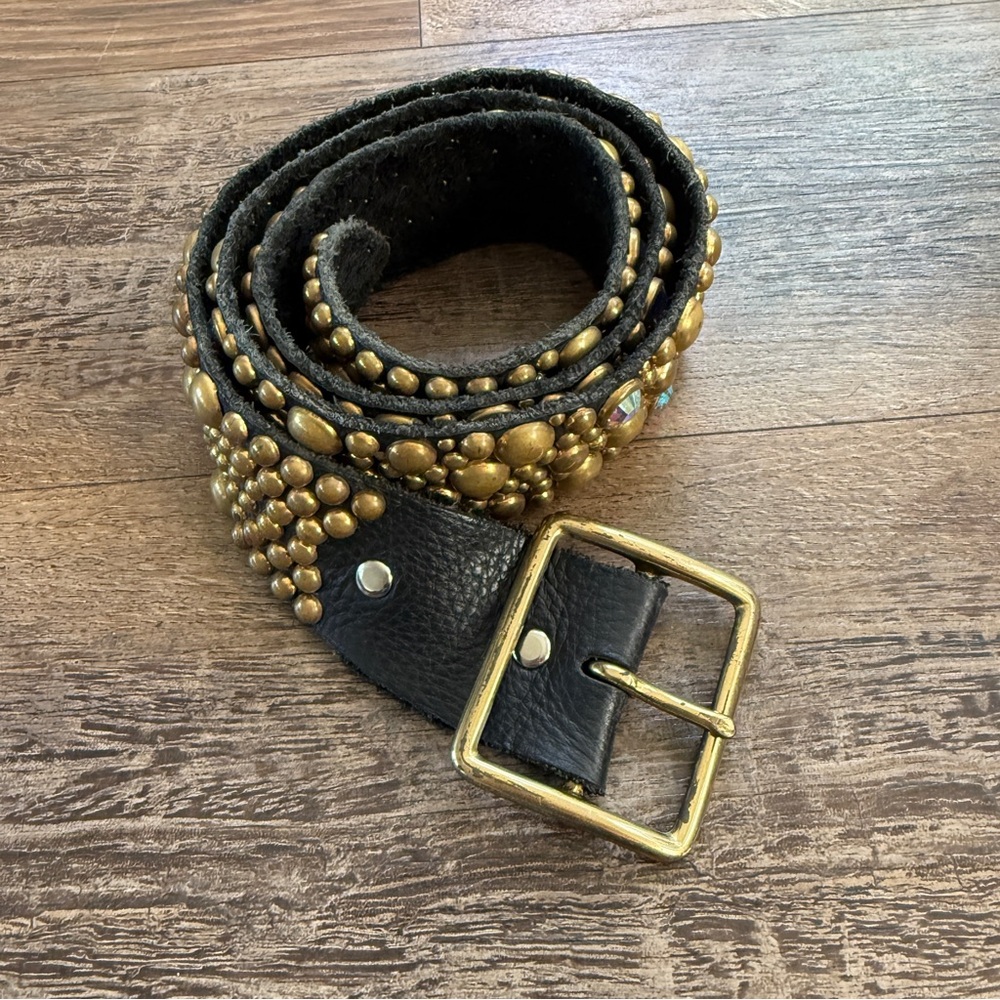 SKY gold studded leather belt Medium
